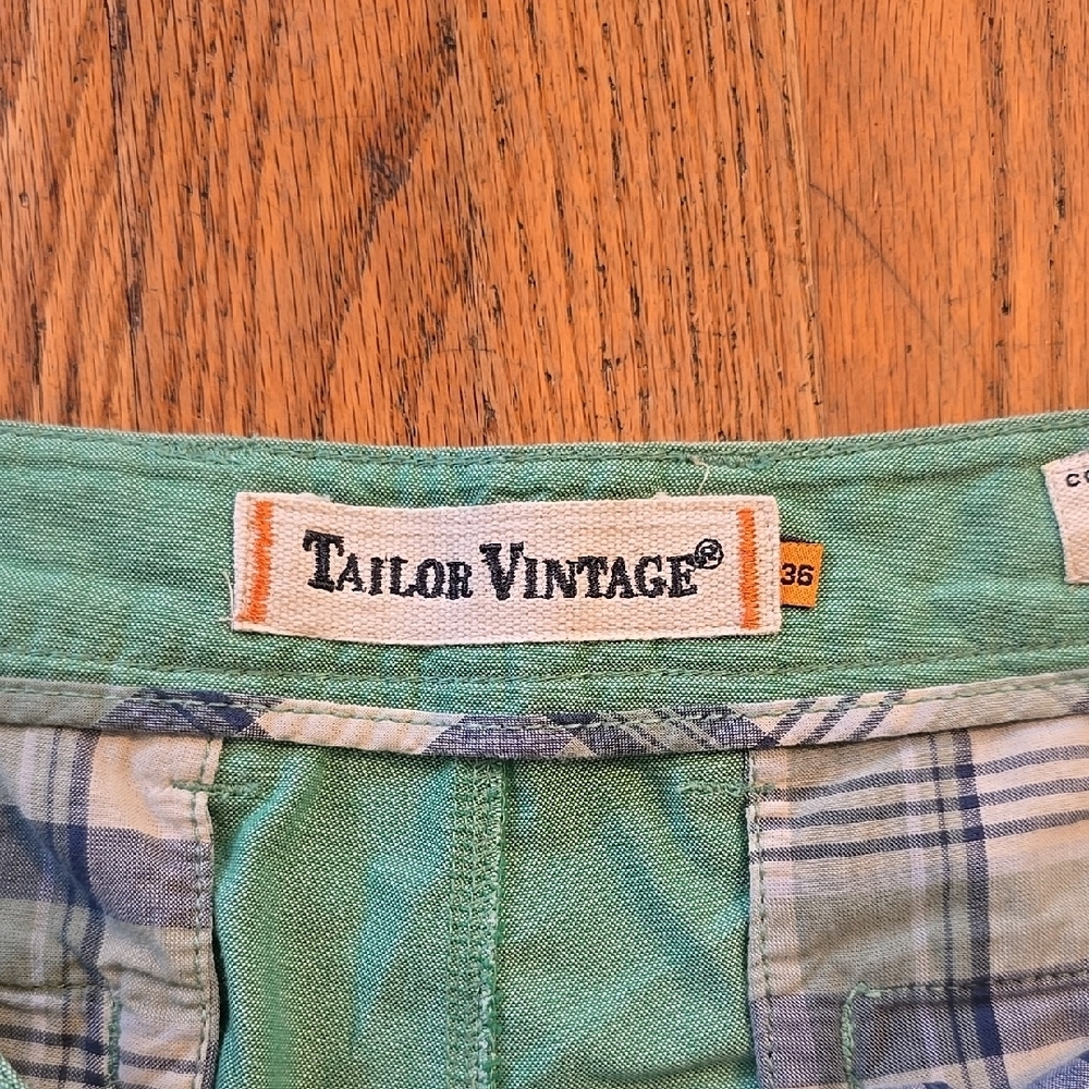 Tailor Vintage Green Flat Front Shorts Lightweight 36 - Picture 2 of 3